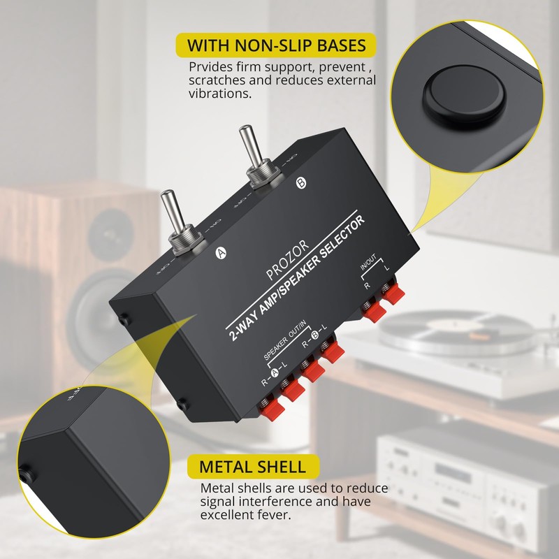 PROZOR Amplifier Speaker Selector Switch - 2(1)-In-1(2)-Out Bi-Directional Switcher Support