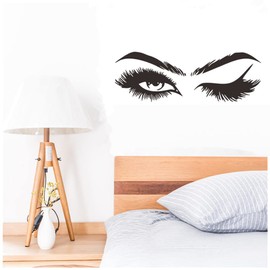 Eyelash Wall Sticker for Bedroom, Make Up Wall Sticker, 1 Pair of Eyes Wall Stickers with Eyelashes, PVC Removable Eyes Wall Picture for Living Room or Bedroom (Black)