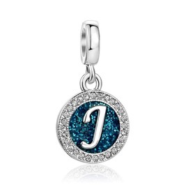KunBead Jewelry Letter J Initial Charms Alphabet Girlfriend Engraved Anniversary Blue Charm for her for Bracelet