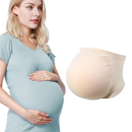 Polreta Fake Pregnancy Belly, Fake Pregnant Belly Memory Foam Baby Bump with Support Band for Big Belly Party Santa Costume, Beige, X-Large(Twins/Big Santa Belly)