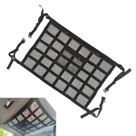 leechio 1 PC Ceiling Cargo Organizer Barrier Pocket, Double Mesh Roof Luggage Organizer, Interior Camping Roof Storage Bag Net, Universal for Most Cars, Trucks, SUVs (Black)