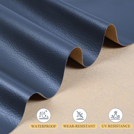 Faux Leather Fabric, 55" Wide Upholstery Fabric by The Yard Marine Vinyl Fabric Outdoor Pu Leather Waterproof Sheets Material for Crafts Sewings Sofa Wallets Handbag Earrings Bows 1 Yard Navy Blue