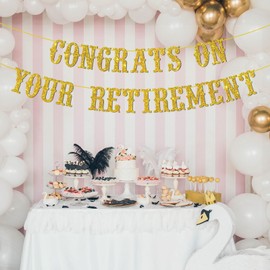 Embhhor Congrats on Your Retirement Banner, Officially Retired, Happy Retirement Hanging Sign, Glittery Retirement Party Decorations for Men Women