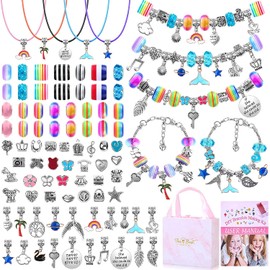 Kit para Hacer Pulseras Niñas, 96 PCS Kit Artesanía DIY Pulsera de Plata Cadena,Kit de Fabricación de Pulseras de Abalorios para Niñas, Manualidades DIY Set para Año, Nuevo Cumpleaños Navidad Regalos para 4-16 Años Niña