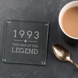 Engraved Glass Coaster - "1993 Year of The Legend" Design - 30th Birthday Gifts for Men Him - Glass Tablemat