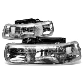 Auto Dynasty Headlights Assembly Compatible with 1999-2006 Chevy Silverado Suburban Tahoe 1500 2500 HD 3500, Driver and Passenger Side Halogen Headlamps Replacement, Chrome Housing