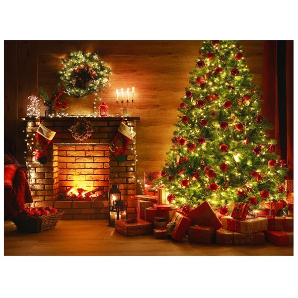 DHXXSC 8X6FT Xmas Backdrop Gorgeous Christmas Tree Backdrop Fireplace Gifts