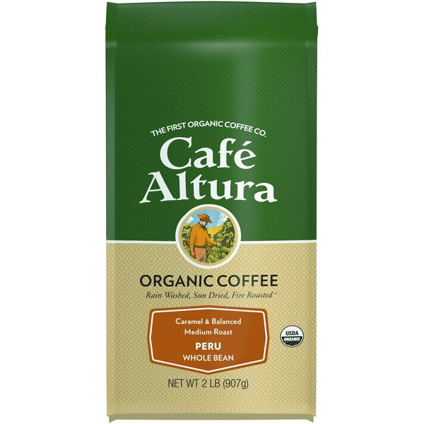 Cafe Altura Whole Bean Organic Coffee, Peruvian, 2 Pound
