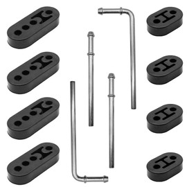 Rubber Exhaust Hangers Rod Set Heavy Duty 9" 90°Hanger Steel 8.6"Long Hanger Rods Mild Steel Zinc Coated Muffler Hanger 2 Hole 4 Hole Insulator Mount Car Automotive Replacement (Black-12 Pcs)