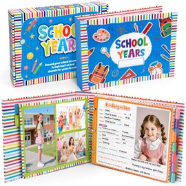 Kasfalci School Memory Book Scrapbook for Kids, Photo Album with Keepsake Pocket from Preschool to 12th Grade, Record School Days & Years Memories & Pictures