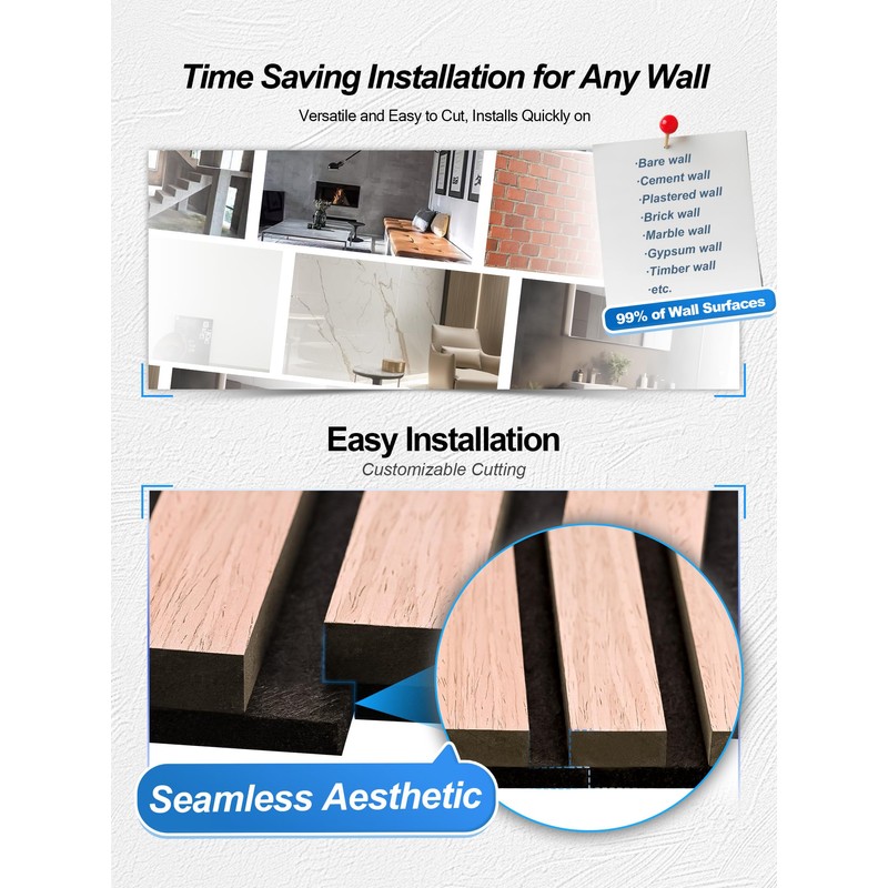 Mollywell Wood Panels for Wall, Time-Saving Installation, Versatile Wood Slat