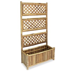 FAMIROSA Wooden Garden Planter with Trellis Lattice Panels Freestanding Wood Plant Raised Bed for Outdoor Climbing, Planting, Yard, Patio Decoration Acacia Wood