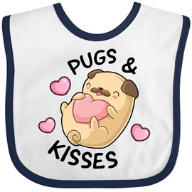 inktastic Valentines Day Pugs & Kisses with Hearts Baby Bib White and Navy 39b74