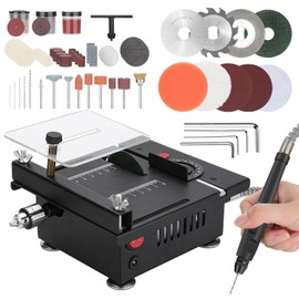Mini Table Saw, Carving Cutting and Sanding in one Mini Tabletop Chainsaw, Speed And Angle Adjustable 100w Mini Crafts Table Saw