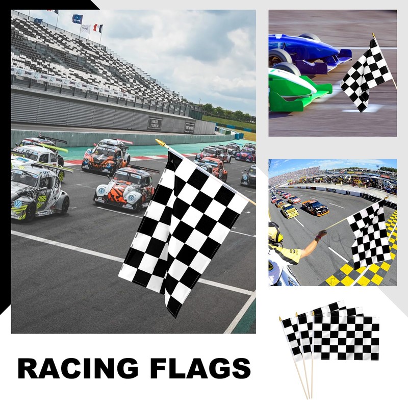 Ckexin 12 Pack Checkered Small Stick Flag 12x18 Inch Black