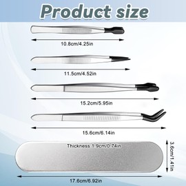 GTILE 4Pcs Tip Tweezers with Rubber, PVC Coated Tweezers Set, Anti-Static Non-slip, Stainless Steel, Classic, Black