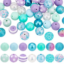 PH PandaHall 50pcs Spacer Beads, 20mm Bubblegum Beads Blue Purple Beads Large Rhinestone Pearl Beads Loose Beads Round Spacer Beads for Jewellery Bracelet Necklace Pen Bag Chain Making Crafts Supplies