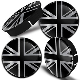 Biomar Labs® 4 x 60mm 3D Universal Wheel Hub Centre Caps UK GB Union Jack United Kingdom England British National Flag Silver Center Rims C 108
