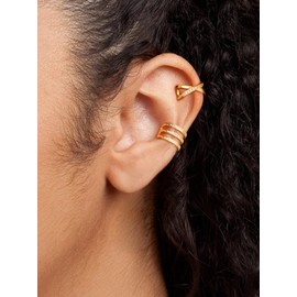 Suplight 925 Sterling Silver Ear Cuff Earrings for Women, 22K Gold Plated Ear Cuffs Non Piercing X Shape Earrings for Women Trendy, Cubic Zircon Earrings Clip On Cartilage Earrings Dainty Jewelry