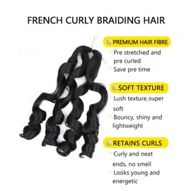 French Curl Braiding Hair 24 Inch Curly Braiding Hair Pre Stretched 8 Packs Short Black French Curl Crochet Braids for Box Braids with Curly Ends for Black Women (1B)