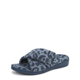 VIONIC Women's Relax Ii Open Toe Slippers, Blue Multi Woven Fabric, 9