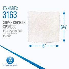 Dynarex Krinkle Super Sponges - Sterile Gauze Pads for Dressing Primary, Secondary Wounds - Wound Care Supplies - 6 x 6.75" 12-ply, 2 per Pack - 240 Gauze Packs