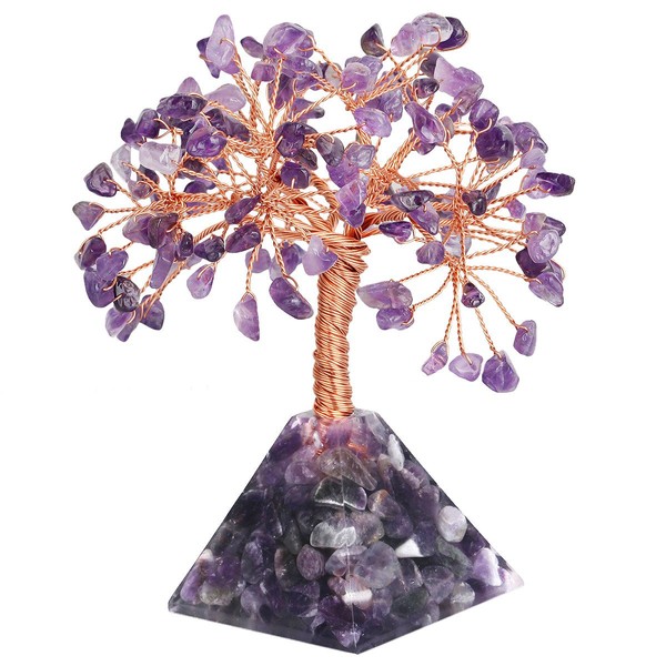 mookaitedecor Amethyst Crystal Tree, Amethyst Pyramid Base Bonsai Money Tree for Wealth and Luck