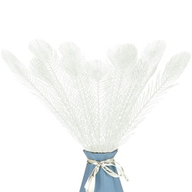 SPWOLFRT 12 Pieces Artificial Peacock Feather Glitter Leaves Christmas Picks Sprays for Xmas Tree Decoration Vase Filler Flower Arrangment Christmas Wreath DIY Crafts Decor (White)