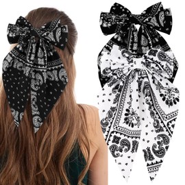 ANBALA 2Pcs Bandana Hair Bows for Women Girls White Black Silky Satin Large Bow Hair Clips Styling Aesthetic Accessories