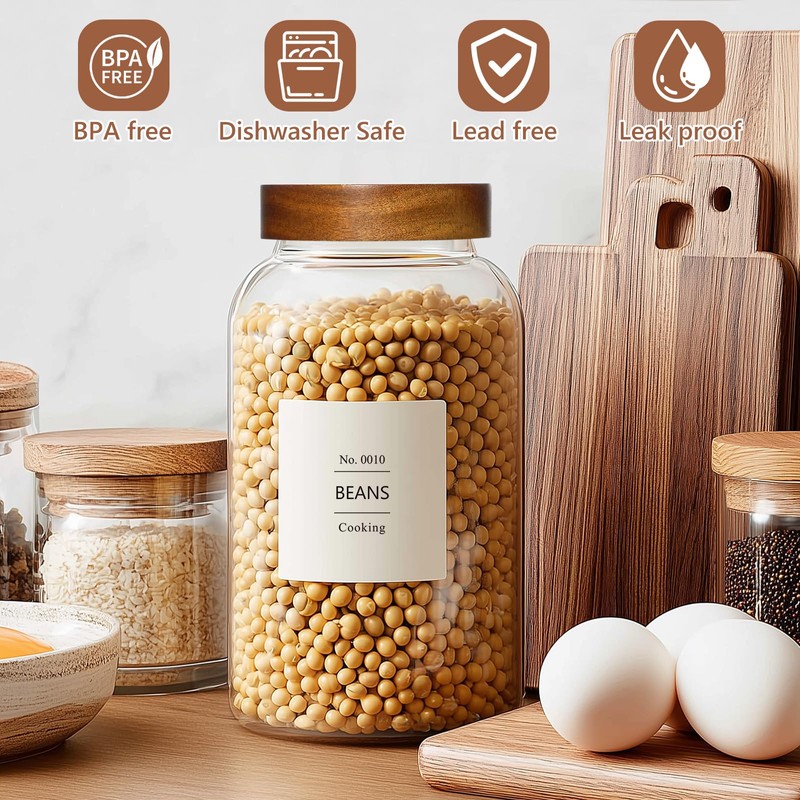 KEYWING 88oz Large Glass Jars with Airtight Acacia Wood Lids,
