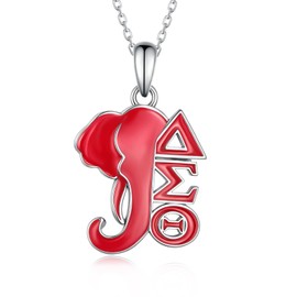 jiulegufa 925 Sterling Silver DST Sorority Necklace - DST Red Elephant Pendant - Organization Jewelry - Sterling Silver Sisterhood Gift