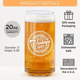 30th Birthday Gift For Men - Birthday Beer Gifts 20 Ounce 2-Sided Beer Can Glass (1 Count) - Vintage Glass for a 30 Year Old - Funny Glass Gift for His or Her 30th Birthday - Anniversary Party (1995)