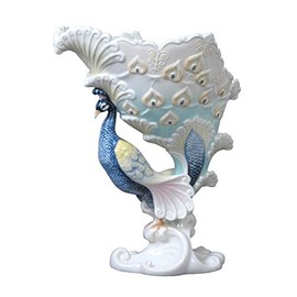 US 10.75 inchWhite Porcelain Votive Standing Peacock wFan Tail