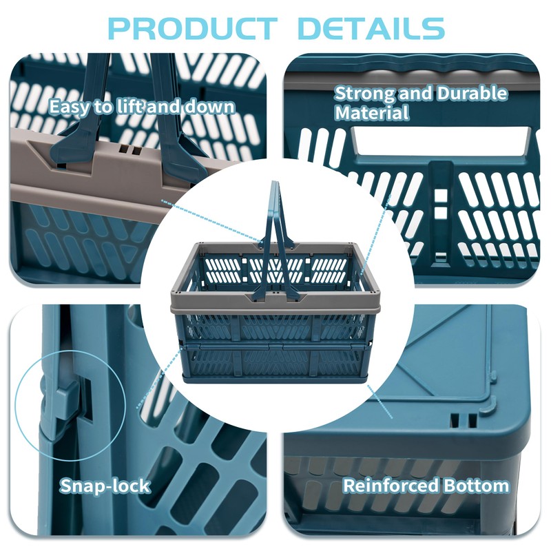 VALESKA 17" Plastic Milk Crate (Deepblue),33L Collapsible Crates for Storage,