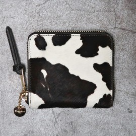 Pisoraro Harako Holstein Print Round Zip Mini Wallet PR242 Holstein, Brown