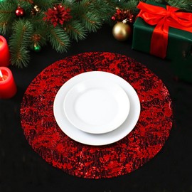 YLUSUJAKX Red Disposable Placemats Set of 100 Red Charger Plates Doilies Metallic Thin Mesh Round 13 Inch Glitter Foil Pressed Dining Table Decoration Centerpieces for Party Wedding Birthday