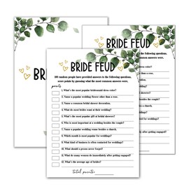 Bridal Shower Games - Greenery Engagement Party Game Cards For Wedding, Bachelorette Party - Bridal Shower Decorations - Bride Feud - 30 Cards(024)