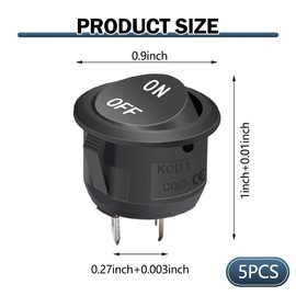 MLY 5 PCS 12V Toggle Switch, Wired Rocker Switch with Terminals, ON Off Switch SPST 2 Pin with Wires 6A/250V 10A/125V AC, Universal for Automotive Marine Boat Electronics (Black #Round Shape)