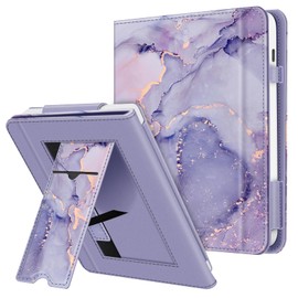 Fintie Stand Case for 7" Kobo Libra Colour (2024) / Kobo Libra 2 (2021) eReader - Premium PU Leather Stand Cover Auto Sleep/Wake with Card Slot and Hand Strap, Purple Marble