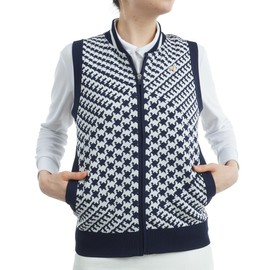 Cox Sportif LG4FVE50L Women's Sweater Vest, Plover Pattern, Lightweight, Patch, Full Zip, Hand Washable, Stylish, Sleeveless, Golf,, NV00 (navy)
