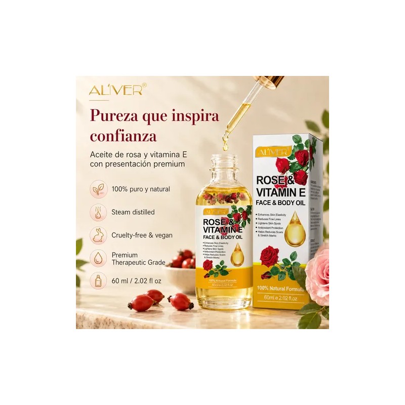 Aceite Corporal Rosa Vitamina E Hidrata Firmeza Ilumina