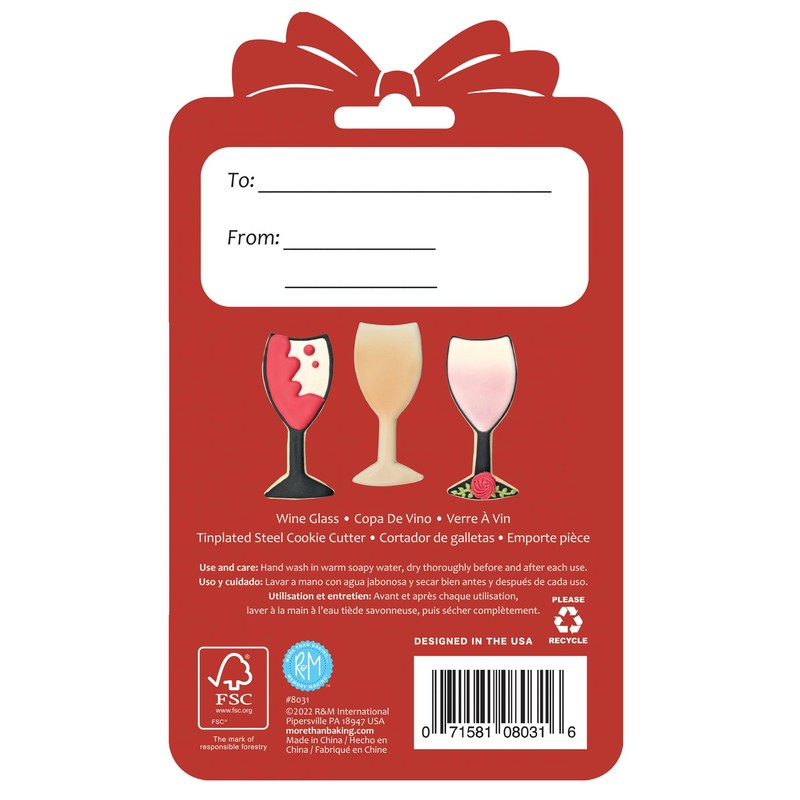 R&M International 8031 Wine Glass Cookie Cutter, 4" Carded
