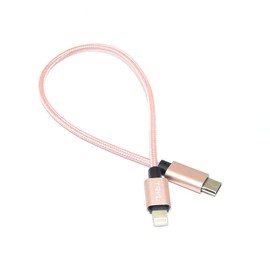 TravelCables Fast Charging 8-Pin to USB-C Short Compact Tiny Small Travel Size USB Data Sync Power Charger Cable Cord 1ft - Rose Gold