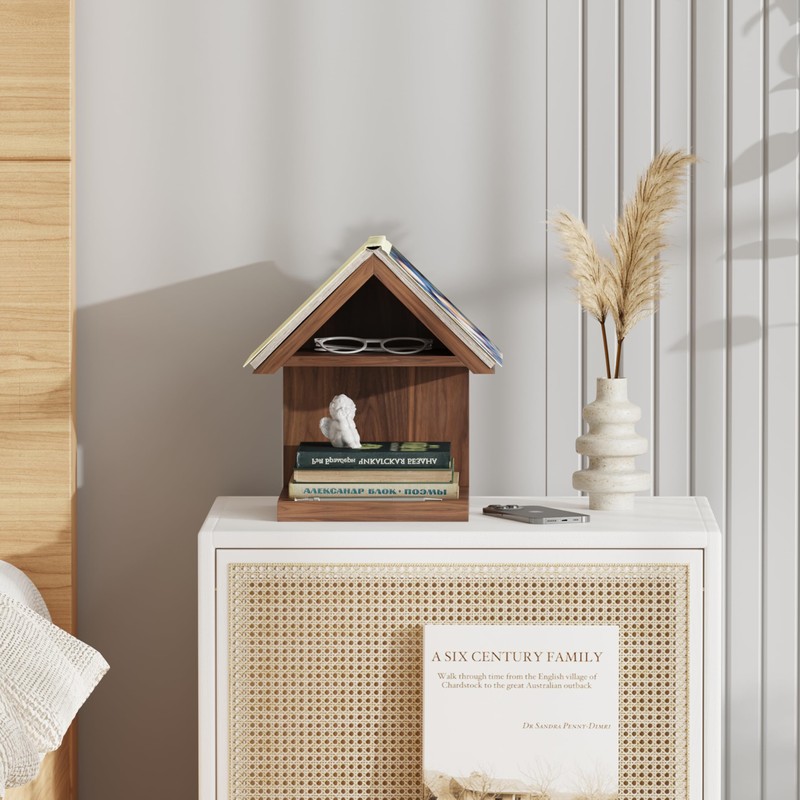LETUBUYU Floating Bedside Wood Bookshelf, Triangle Book Page Holder, Wooden
