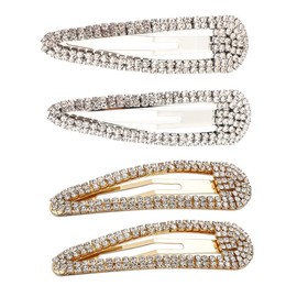 Ipetboom Long-lasting Beauty 4pcs Rhinestone Snap Hair Clips Glitter Side Clamp Women's Hair Accessories Hairgrip for Stylish Women