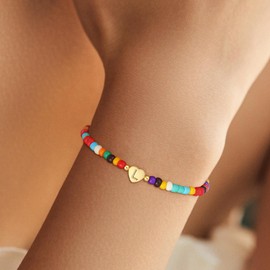 Fezodo Birthday Gifts for Girls, Trendy Initial L Stretch Bracelets Teen Girl Gifts Trendy Stuff Gold Jewelry Bracelets for Women Girls