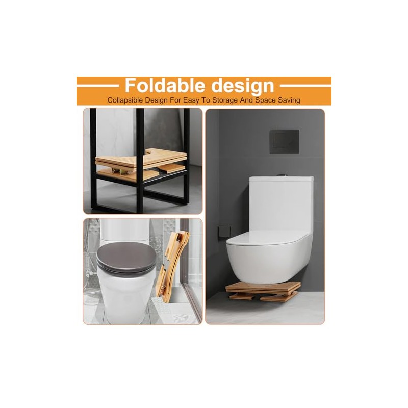 Foldable Toilet Stool 7.1 Inches Adjustable Height Bamboo Potty Stool