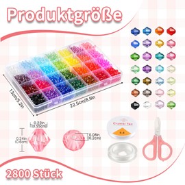 Moosono 2803 Pieces Crystal Beads, 6 mm Bicone Beads, Faceted Beads, Bracelet Beads Set for Earrings, Necklaces, DIY Crafts, Jewellery Making with Scissors and Thread