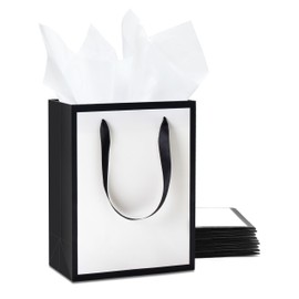 YACEYACE Black and White Gift Bags with Tissue Paper, 10Pcs 8"x10"x4.25" Medium Gift Bags Bulk,Elegant Gift Bags for Boutique, Retail, Shopping,Party