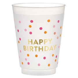 Santa Barbara Design Studio Party Cups 8-Count Reusable BPA-Free Plastic Frost Cups, 16-Ounce, Gold - Happy Birthday